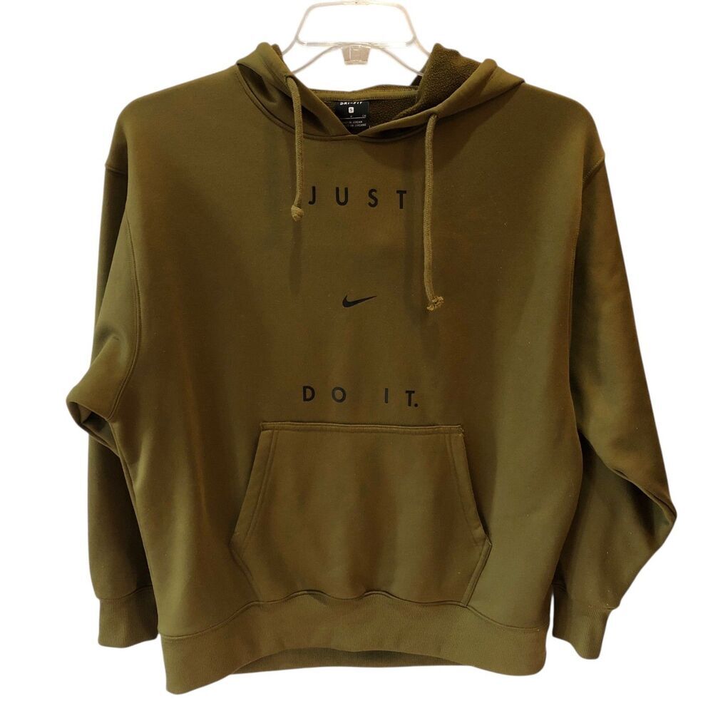 Nike Mens Small Olive Green Just Do It Therma Fleece Pullover Hoodie Size S
